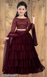Cotton blend, embroidered Lehenga and Kids Lehenga with long sleeves and net dupatta, Indian ethnic party wear for 3-12 years old