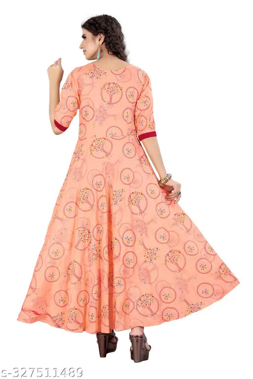 Printed rayon anarkali kurti, three-quarter sleeves, Indian ethnic wear