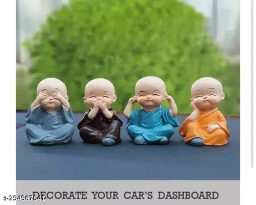 Brass Buddha showpiece set of 4: Little Baby Monk decorative figures for home or office, ethically sourced from India