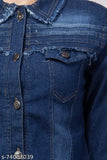 Denim jacket for women, solid-colored, long sleeves, size S (34in bust, 21in length), made in India