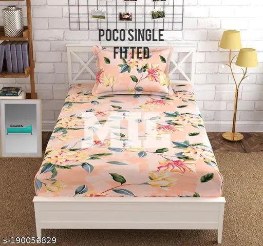 White glace cotton floral single fitted bedsheets, superfine quality, ideal for adult summer use