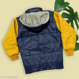 Stylish yellow and blue polyester winter hooded jacket for boys kids - colorblocked, machine washable