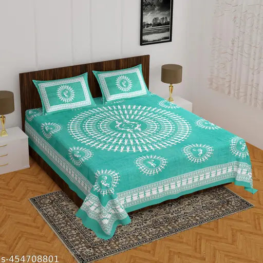 Superfine cotton botanical flat sheets for gifting, ideal for adults in summer. 180 thread count, double queen size, includes 2 pillow covers. Made in India