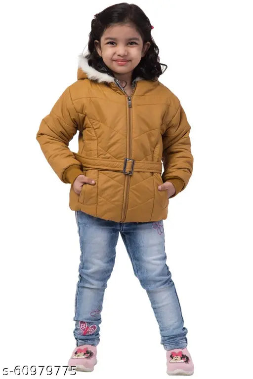 Brown wool quilted girls jacket, comfortable regular fit for easy handling and style