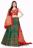 Banarasi jacquard Lehenga Choli with floral motifs in semi-stitched design, silk fabric, Indian wedding wear