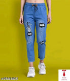 Cotton blend denim jogger pack2 with printed t-shirt combo, trendy feminine fashion in India