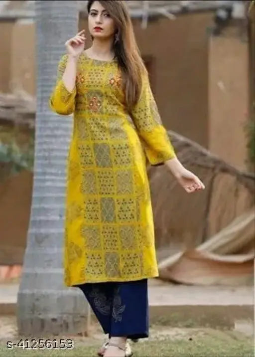 Rayon Amrita Kurta set with printed net palazzos, three-quarter sleeves, size XXL (bust 44 in), machine washable Indian fashion