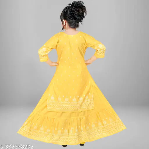 Embroidered rayon kurta and sharara set for girls aged 4-16, Indian traditional A-line outfit with three-quarter sleeves