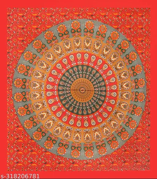 Red mirchi cotton bed skirts, traditional floral king size double bedsheet with matching pillow covers