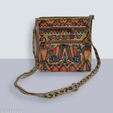 Jute Elite Alluring Women's Slingbag, self-design hand-painted Mithila art, free size (9in x 2in x 9in) - organic Indian craft