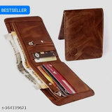 Brown genuine leather men's formal wallet, premium 2-zip design with 5 card slots, ideal for evening parties