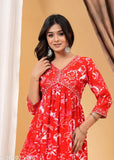 Light rayon printed daisy Aliya cut kurti for women, three-quarter sleeves, India origin