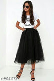 Black net western skirt - soft, solid pattern, Indian-made free size (waist 32in, length & hip 32in)