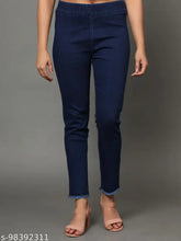 Denim skinny fit stretchable medium waist elastic belt closer royalblue jeggings for women - solid, ankle length, available in multiple sizes from 28-40