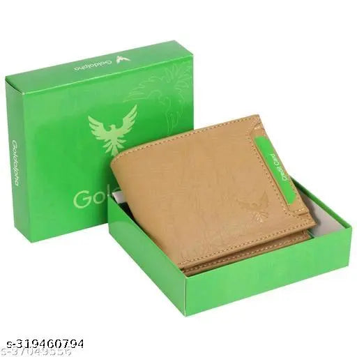 Beige artificial leather men's travel formal wallet - regular size (10 card slots), high-quality PU material, compact, textured body, 3 card slots, 2 hidden pockets, 2 cash compartments, 1 coin pocket. Durable, lightweight, bi-fold design with additional safety features for everyday use or travel