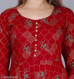 Maroon Rayon Kurti Jaal Print, three-quarter sleeve, printed combo for casual events and kitty parties. Sanganeri print, made in India