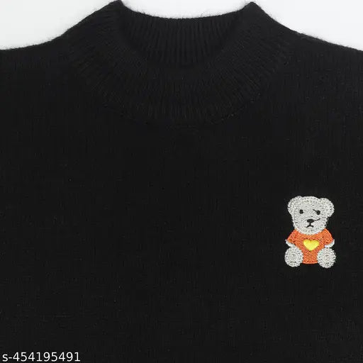 Brown acrylic kids loose fit sweater, self-design round neck and long sleeves - Knitco 18-5 years