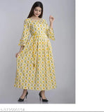 Rayon Jaipuri Sanganeri printed Anarkali kurti/kurta, three-quarter sleeves, vibrant Indian fashion