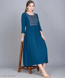 Embroidered rayon Anarkali dress, three-quarter sleeves, Indian fashion for women in M, L, XL, XXL sizes