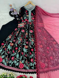 Embroidered Georgette party suit, new color added. Fancy Pakistani workwear kurta with dupatta, long sleeves