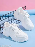 Synthetic white casual sneakers for kids by Shoetopia, lace-up design on display stand
