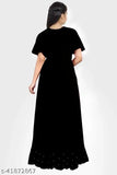 Black rayon ethnic gown for girls, solid design, short sleeves, size 6-17 years, India origin
