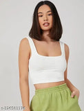 Stretchable cotton blend ribbed crop top and tank top for women, ideal for beachwear and casual or party outfits. Sizes from XXS to XL, machine/hand-washable. Made in India