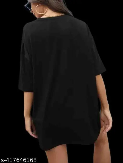 Cotton blend oversize tee, typographic print for women, size M (40in bust, 29in length)