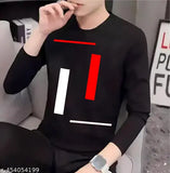 Black cotton four-line trending t-shirt for men, printed pattern on short sleeves