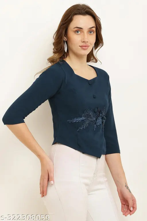 Poly crepe solid-colored women's tunic tops by Nita Valentino, three-quarter sleeves