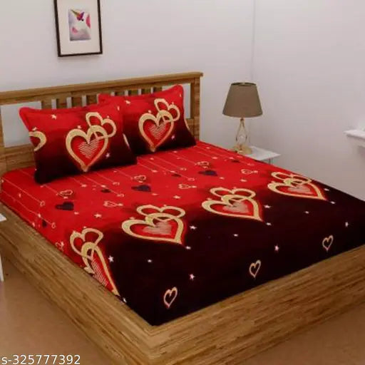 Romantic polycotton fitted double queen bedsheet with 2 pillow covers, ideal for summer anniversaries. Made in India