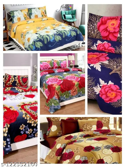 King-size polycotton bedsheets set, 5 double bedsheets (90*90), 10 pillow covers by SAHAJA TRADERS for AC rooms, ideal for adults and anniversaries