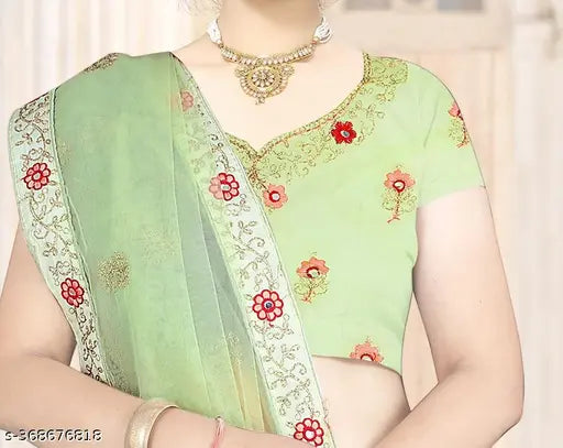 Floral net choli and dupatta set, semi-stitched with 43m waist and 43m length, solid dupatta from India