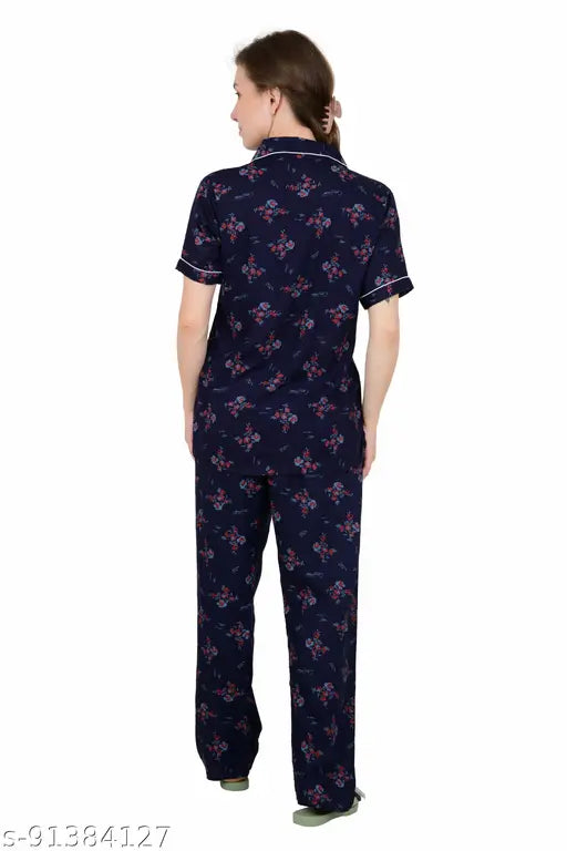 Cotton rayon printed women's half-sleeve night suit set (M/L/XL), Indian-made sleepwear for deep, restorative sleep & comfort