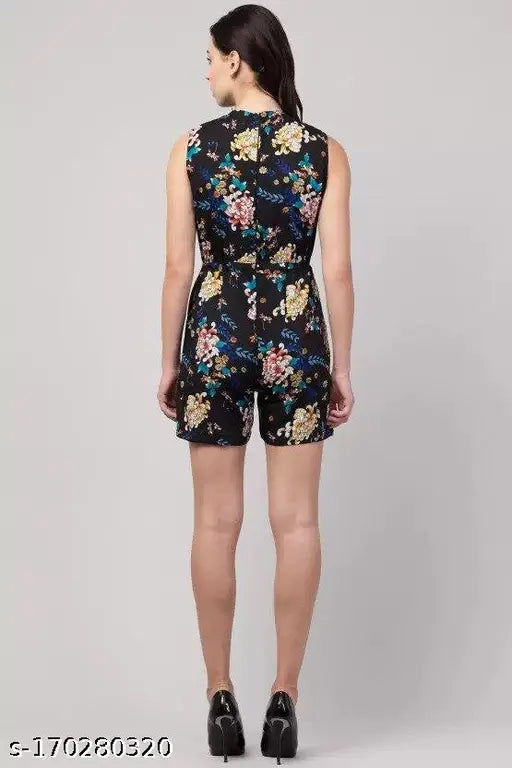 Crepe sleeveless printed net women's jumpsuit, stylish fashion for XS, L or XXL sizes