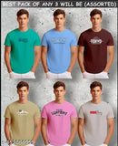 Printed pure cotton half sleeve t-shirts pack of 3, varied sizes (S-XXL), typography text design, casual wear for men and women