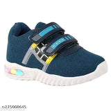 Blue unisex kids running shoes with Velcro fastening, durable mesh material for comfort and style, ideal for active play on various surfaces