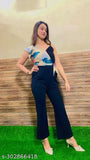 Stylish Lycra jumpsuit with printed net, trendy for parties, Indian-origin fashion wear (N) XS-L