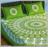 Super comfortable cotton printed Jaipuri double bedsheet with 2 pillow covers - vibrant ethnic motifs, ideal for summer, perfect for baby's room (India)