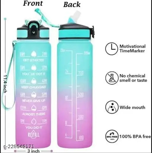 Blue Fuchsia Motivational Time Marker Water Bottle, durable, leakproof, and BPA-free (1L)