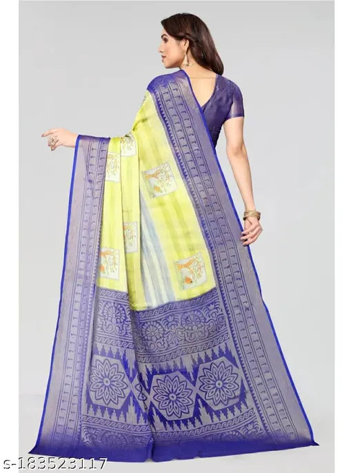 Striped Brasso chiffon saree with semi-stitched blouse, Indian party wear