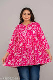 Plus size rayon pink short kurti, printed with trendy design for comfortable wear in various sizes from XXXL to 8XL