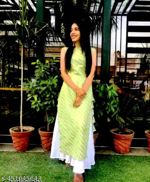 Green rayon kurta with white rayon palazzo set, stylish daily wear for women in Lahariya print