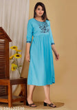 Light rayon embroidered Anarkali kurti with three-quarter sleeves, India
