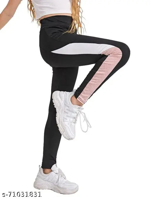 Striped cotton Lycra yoga tights for women (set of 2), comfortable and trendy fitness wear from India