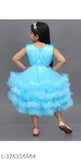 Yellow girls dress with ruffles & floral appliqués, net fabric by SMS Dresses - 1-11 years