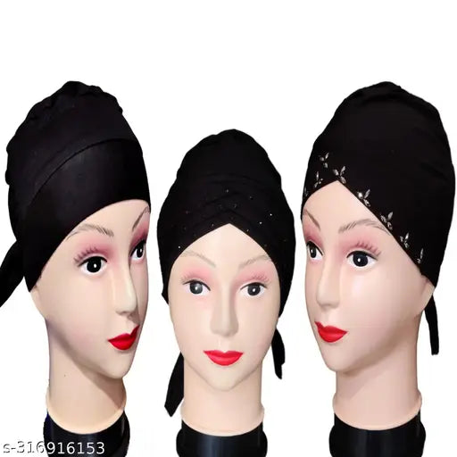 Cotton canvas Under Hijab Cap (pack of 3), solid color Indian fancy Islamic head wrap