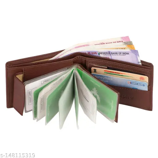 Brown textured artificial leather men's bifold wallet, 5 card slots, fashionable accessory