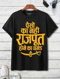 Black polyester Rajput-inspired t-shirt for boys and men, featuring printed paisley design