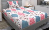 Brushed cotton printed single bedsheet with matching pillow cover, premium quality glace feel in soft floral design (72x36x8 inches) - BRANDSHOMES, made in India